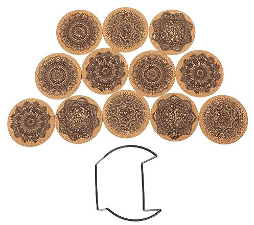 MAGICLULU 2juegos Posavasos De Madera Mandala Nordic con Soporte De Redondos De Corcho para Oficina y Decoración del Hogar