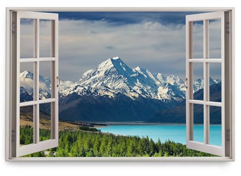 Paul Sinus Wandbild 120x80cm Fensterbild Mount Cook Neuseeland Berge Bergsee Natur