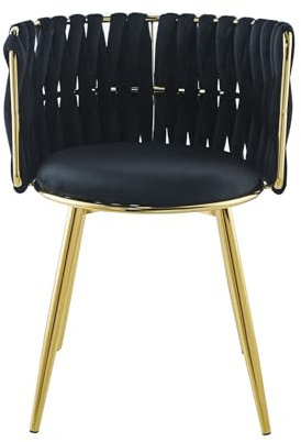Qiyano Lot de 2 chaises élégantes en velours noir avec pieds dorés - Design de luxe et confort - Moderne et élégant - Facile d'entretien - Pour salon, salle à manger, bureau, chambre à coucher,