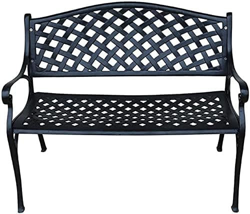 CAFIEDR Outdoor-GThe-Bank, Outdoor-GThe-Terrassenbank, Metallbänke, Stuhl mit Aluminiumgussrahmen, antike Parkbank, doppelter Balkonsitz mit Rückenlehne (Schwarze Bank + Kissen)