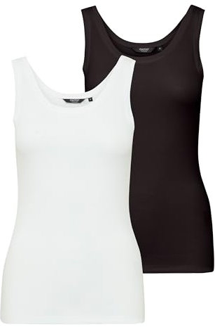 OXMO OXJessie Damen 2er-Pack Top Shirt Ärmellos Basic Multipack elastischer Stoff Slim fit, Größe:L, Farbe:White/Black (204040)