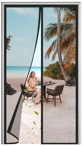 Porte moustiquaire magnétique 175x180cm Maille moustiquaire à ouverture centrale magnétique Noir