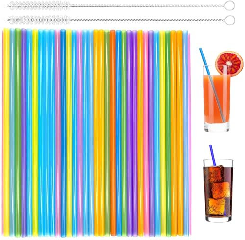 XINCHENG 50 Stück Bunter Trinkhalme mit 2 Reinigungsbürste, Strohhalme Wiederverwendbar, Mehrweg Trinkhalme Wiederverwendbar für Cocktail Coffee Juice Getränke, 21 * 0,6CM