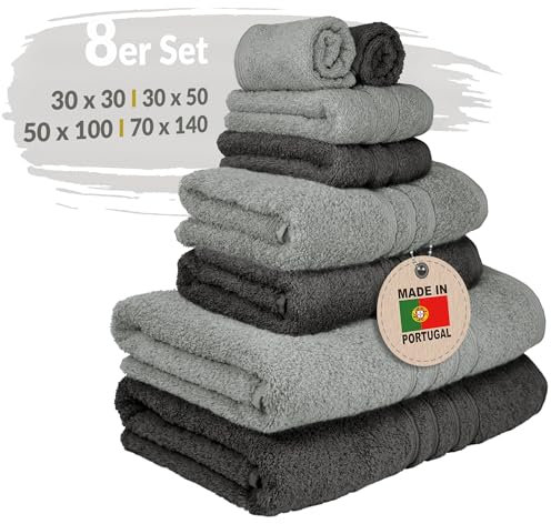 Lashuma Handtuch Anthrazit - Grau 8er Set, 2 Duschtücher, 2 Handtücher, 2 Gästehandtücher, 2 Waschlappen