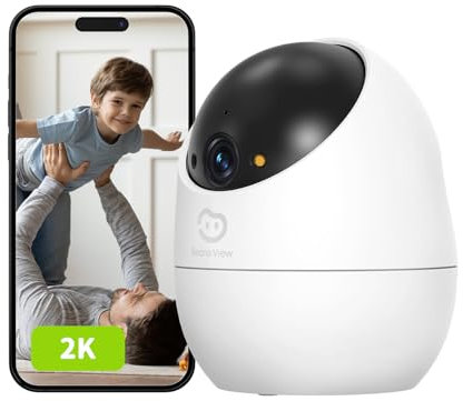 Beans View 2K Cámara de Interior para Seguridad, visión Nocturna en Color, Vista de 360°, cámara Wi-Fi para Mascotas/Perros/Gatos, Detección Humana, Autoseguimiento, Trabajar con Alexa (D210 3MP)