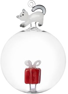 Ichendorf Tabby Cat Christmas Edition Pallina di Natale Pacco Regalo e Gatto 11cm Vetro Borosilicato