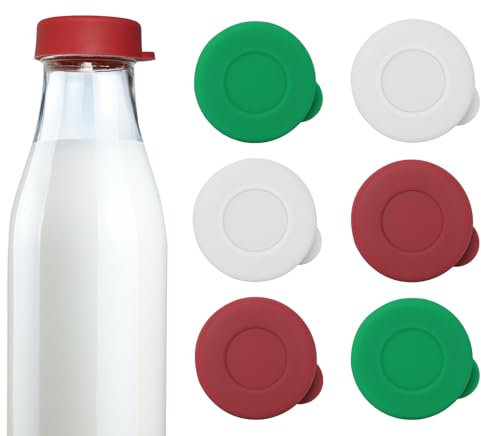 Silicone Glass Milk Bottle Caps, 48mm Diameter Bottle Caps for Libbey & Stanpac Milk Glass Bottles, Reusable and Easy to Clean (6 Pack) (Three colours)