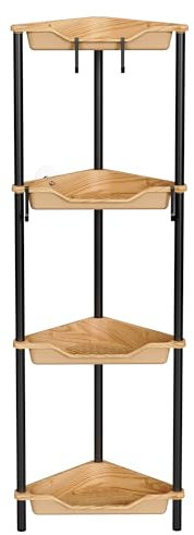 Orimade 4 Stück Duschablage ohne Bohren,Duschregal Stehend,Ecke Duschkörbe Freistehende,Kunststoff-Metall-Verbindungen Regal Dusche Stand für Badezimmer,10.8 x 10.8 x 44.6 inches Holzmaserung