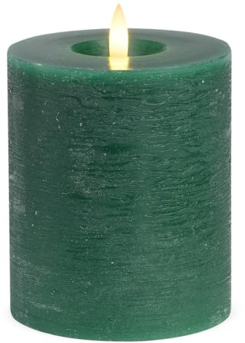 LED Stumpenkerze aus Echtwachs mit Timerfunktion & Fernbedienung - Kerze realistisch flackernde Flamme warmweiß Ø 10 x 12 cm - Elektrische Wachskerze in grün als gemütliche Tischdeko