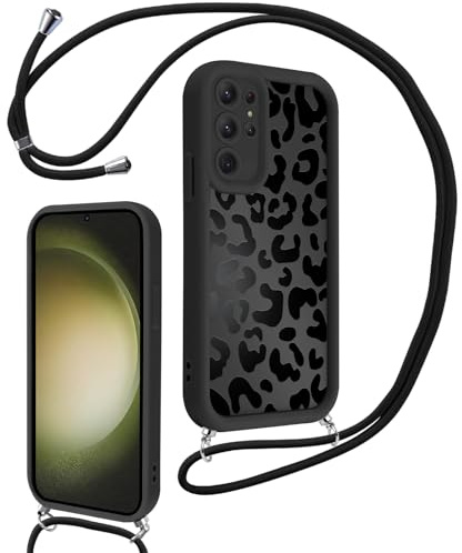 Xylota Handyband für Samsung Galaxy S23 Ultra 5G Hülle mit Band, Aesthetic Muster Handyhülle mit Kette Kordel Schlüsselband, Mädchen Schutzhülle für Samsung S23 Ultra 5G zum Umhängen,Leopard