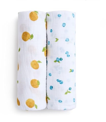 aden + anais Boutique Organic Cotton Muslin Swaddle 2 Pack, Breathable Baby Receiving Blanket, Soft and Lightweight Wrap, Diaper Bag Must Have, Fresh Fruit