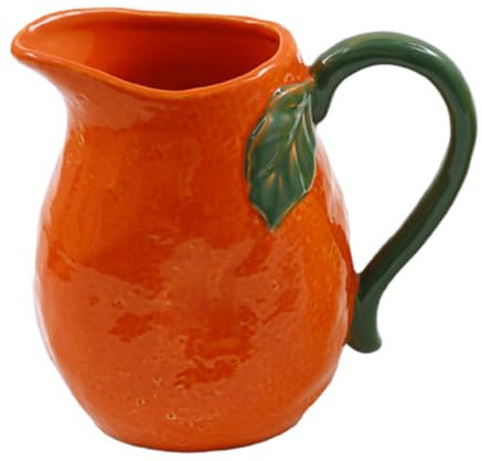 Citrus Orange Porcelain Jug with Green Leaf Handle Design - for Display Only - 17 cm