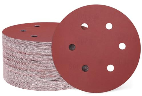 sourcing map Lot de 100 disques de ponçage 150 mm 6 trous Grain 1200 Papier abrasif Orbital aléatoire pour travail du bois, automobile, métal