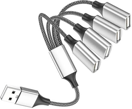 Leloco USB Splitter 1 zu 4 Verteiler 0,25m, USB Y Kabel 1 Stecker zu 4 Buchse Adapter 2.0 für Strom und Daten Übertragung, Gilt für Mac,Auto,PS4,Laptop usw.