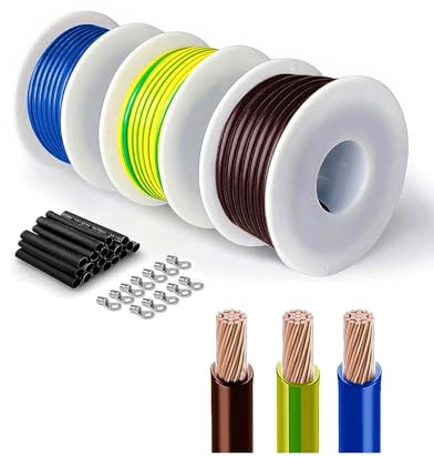 Cable Eléctrico Flexible H07V-K 1,5 mm² de Cobre – Set Tricolor 3 x 6 m para Proyectos de Bricolaje y Red Eléctrica del Hogar