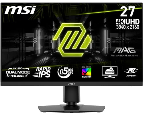 MSI MAG 272URDF E16 27 3840 x 2160 (UHD) Gaming Office Monitor, 160Hz, Adaptive Sync, HDR, HDMI, VGA Port, VESA Mount, Tilt, 4-Sided Slim Bezel, 0.5ms, Black