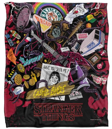 Stranger Things Stranger Things Day Icons Silky Touch Super Soft Throw Blanket 152 X 127 Cm, White