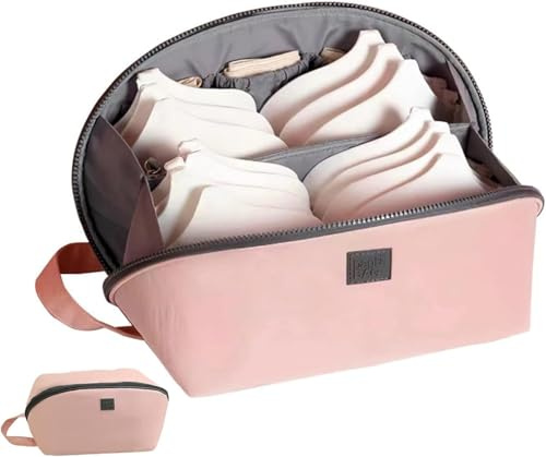 LYNROW Travel Underwear Organiser Bag, Portable Lingerie Storage Pouch, Large Packing Cube with Liner, Pink