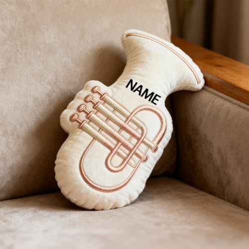 SweetJECCU Personalisiertes Tuba-Themenkissen, individueller Name, Tuba-förmiges Wurfkissen, Musik-Plüsch, dekorative Kissen, Weihnachts- und Geburtstagsgeschenke für Musikliebhaber (Tuba)
