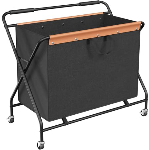 HOOBRO Corbeille à Linge sur Roulettes, Panier à Linge avec Sac Amovible et Poignées, Chariot Pliable en X, Capacité 172,5 litres, pour Buanderie, Salle de Bain, Chambre, Noir EBB13XY01