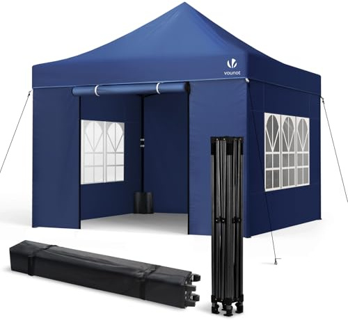VOUNOT® Pavillon 3x3m Wasserdicht Stabil Winterfest, Pop Up Faltpavillon mit 4 Seitenteilen und 4 Sandsäcke, UV-Schutz 50+ Gartenpavillon Partyzelt Faltbar für Garten, Camping, Party, Blau