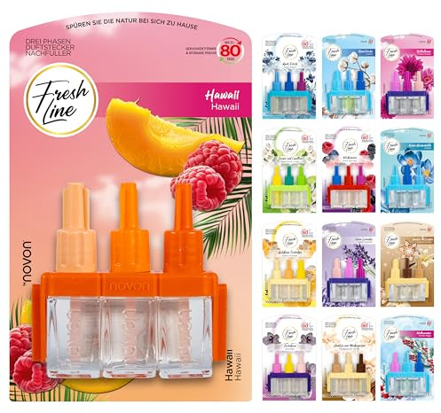 FRESH LINE® Duftstecker Nachfüller 6er Pack (3x7ml) – 3-Phasen-Wechsel – komp. zu 3VOLUTION – Lufterfrischer – 6 Düfte: Wildbeeren, Jasmin Limetten, Aprilfrisch, Goldene Orchidee, Vanille, Orchideen