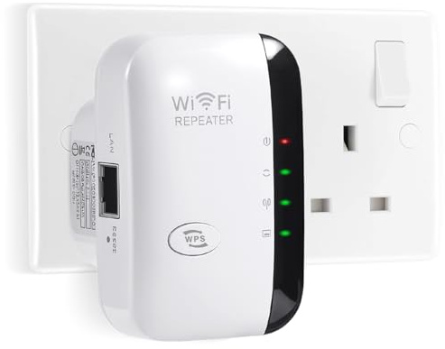 WiFi Extender Booster,WiFi Signal Booster,Internet Coverage Up to 3000 Sq.Ft! Works with 45+ Devices & Features Easy Setup,2.4GHz Band WiFi Extender and LAN Port (black white)
