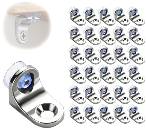 Set di 30 mensole in lega di zinco, 15 x 20 mm, con ventosa, ripiani in vetro per armadi, mobili, librerie e fissaggi solidi