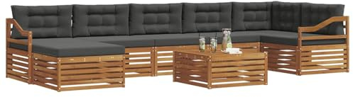 vidaXL Sofagarnituren 8 pcs Natur und Anthrazit Massivholz Akazie, Garten Ecksofa Set, modernes Outdoor-Möbel, strapazierfähig, zum Chillen am Pool, für die Terrasse