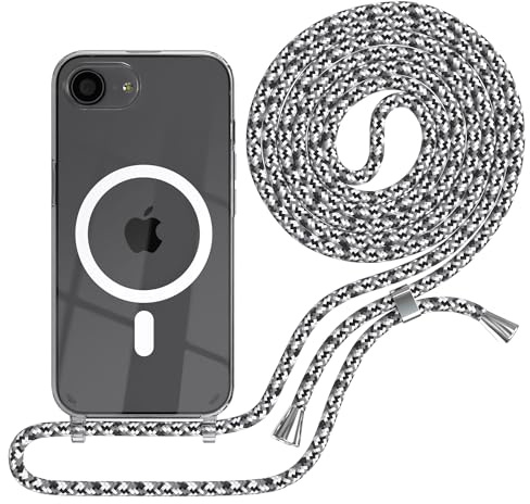 EAZY CASE - Handykette kompatibel mit iPhone 17e Kette zum Umhängen Stoßfest Handyhülle für iPhone 17e Silikon Hülle mit Band Handytasche Transparent als Fallschutz in Schwarz Camouflage