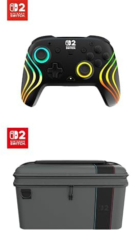 Turtle Beach Bundle of Afterglow Wave Schwarz Kabelloser RGB-Gaming-Controller offiziell lizenziert für Nintendo Switch 2 + PlayTrek 2-in-1-Etui zum Schutz deiner Nintendo Switch 2