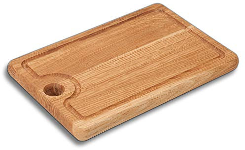 HOFMEISTER® Rundes rechteckiges Schneidebrett aus Eiche (30 cm/mit Griffloch und Saftrille)