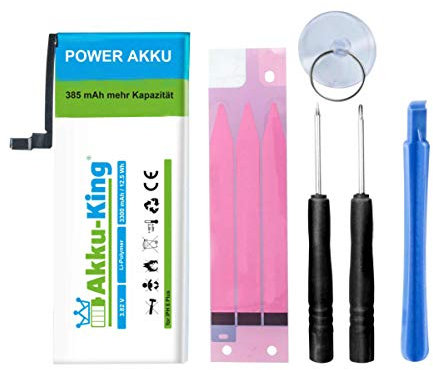 Akku-King Power-Akku kompatibel mit iPhone 6 Plus / 6P - Li-Polymer 3300mAh - mit Öffnungswerkzeug/Klebestreifen (385mAh mehr)