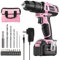 WORKPRO Pink Cordless 20V Lithium-ion Drill Driver Set (1.5Ah), 1 Battery, Charger and Storage Bag Included