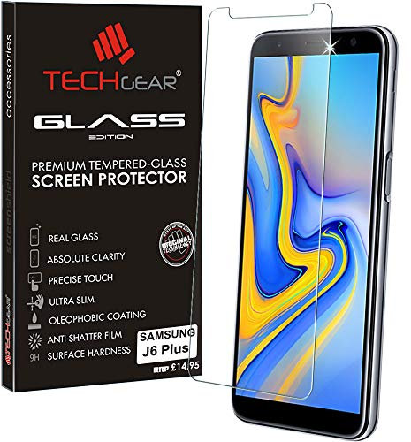 TECHGEAR Verre Trempé pour Galaxy J6 Plus, J6+ 2018, Protecteur d'Écran Original en Verre Trempé Compatible pour Samsung Galaxy J6+