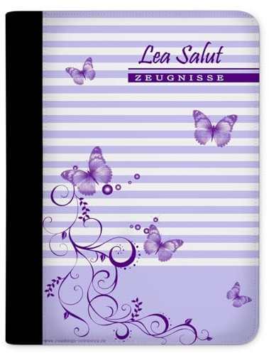 CreaDesign Customize A4 Zeugnismappe für Kinder 26,7x32,7x1 cm, Sichtbuch mit 10 Klarsichthüllen, erweiterbar auf bis zu 20 Taschen, Schmetterling Lila design, Dokumentenmappe für Schüler