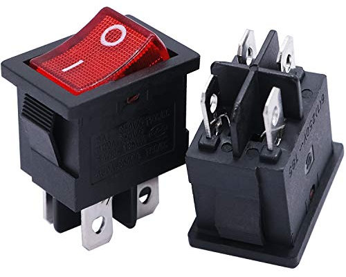 mxuteuk 5 pezzi interruttore a bilanciere marino incorporato con luce rossa interruttore a levetta alimentatore interruttore DPST a 4 pin AC 250V 6A 125V 10A, MXU1-4-201NR