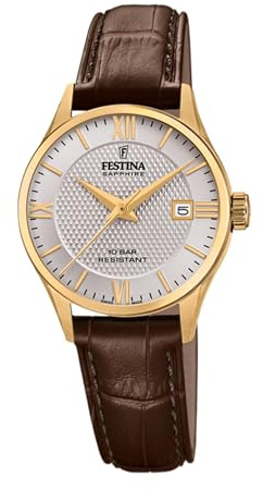 Festina Swiss F20011/2 Wristwatch for women | Quartz movement, sapphire glass, waterproof 10 ATM and calendar F20011/2, classic leather