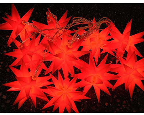 HAB & GUT -L008-R- Weihnachtsstern LED Lichterkette 10x 3D Sterne, rot 230V Länge 6,3 m
