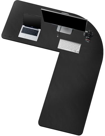 CENNBIE Zweiseitig L-förmige Leder-Schreibtischunterlage,110x130x40cm Ecke PU-Schreibtischunterlage,Extra große Mauspad, Home-Office-Zubehör Tischunterlage (Schwarz)