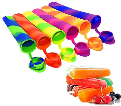 Bangp Silicone Popsicle Moulds with Attached Lids - 6 Pack Kitchen Ice Pop Moulds, Flexible & Durable - Reusable - Easy Clean, Multicolored ice Lollies for Your Kids (Colorful)