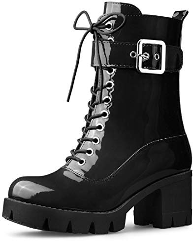 Allegra K Stivali da combattimento da donna con plateau con zip, nero, 39 EU