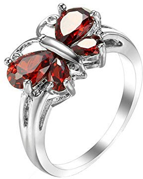 Beydodo Verlobungsring Frauen Versilbert, Partnerringe Schmetterling Ring mit Rot Zirkonia Trauringe Silber Eheringe Nickelfrei Größe 57 (18.1)