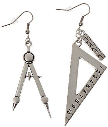 FOLODA Dangle Earrings, Harajuku Spoon Fork Triangle Ruler Asymmetric Earrings Antique Sliver Jewelry