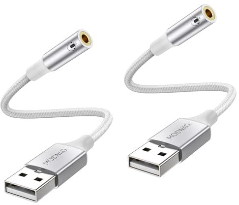 Adattatore audio MOSWAG da USB a jack da 3,5 mm (pacchetto di 2), cavo da USB ad ausiliario con microfono TRRS a 4 p?Les Support de casque Chip intégré Scheda audio esterna per PC PS4 PS5 et Plus