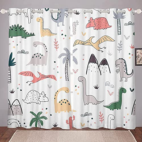 Loussiesd Baby Dinosaurier Fenstervorhang 245x140cm Kinder Karikatur Dinosaurier Kindergarten Dino Vorhänge für Jungen Mädchen Dschungel Tiere Muster Mikrofaser Blickdichte Vorhänge Zimmer Dekor