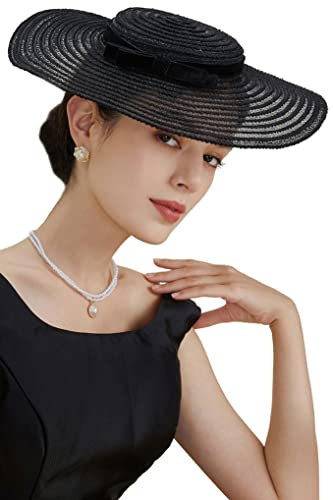 BABEYOND Fascinator mit breiter Krempe, für Teepartys, Kentucky-Hut, Derby-Fascinator, Hochzeitsmütze für Cocktails, schwarz, Einheitsgröße
