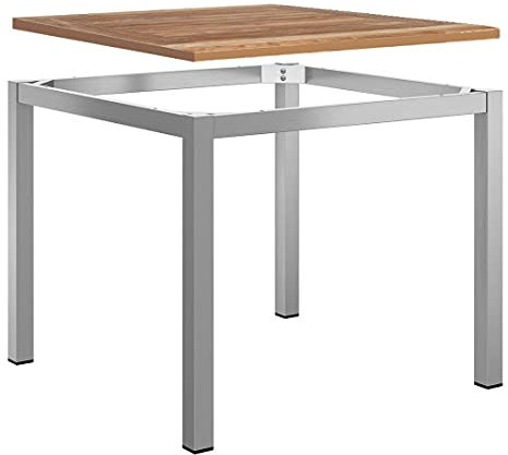 OUTLIV. Gartentisch 90x90 cm, aus recyceltem Teakholz und Edelstahl, jeder Tisch ist einzigartig, die perfekte Ergänzung in Ihrem Garten oder auf dem Balkon