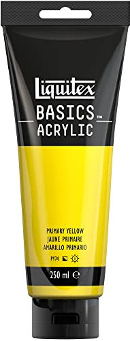 Liquitex 88700237 Basics - Peinture acrylique, peinture artistique monopigmentée, résistante à la lumière, qualité archive, finition satinée, tube de 250 ml - Jaune Primaire