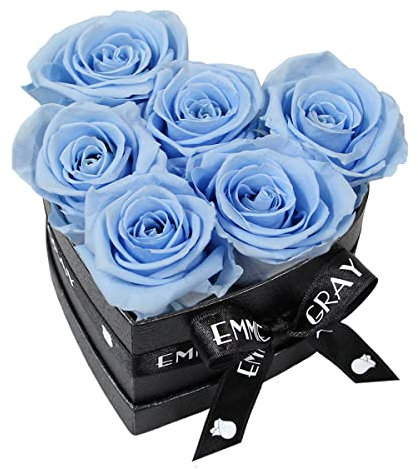 EG EMMIE GRAY Classic Infinity Rosenbox | Herz | Schwarz - Infinity Rosen, bis zu 3 Jahre haltbar, Flowerbox mit konservierten Rosen, Blumenbox (Baby Blue, S)